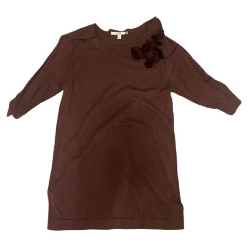 Burgundy 3/4 Sleeve Tunic with Floral Detail - XL
